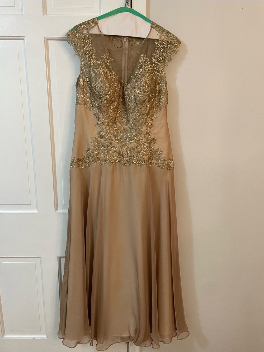 Champagne Gold Embroidered Evening Dress - Elegant Formal Gown
